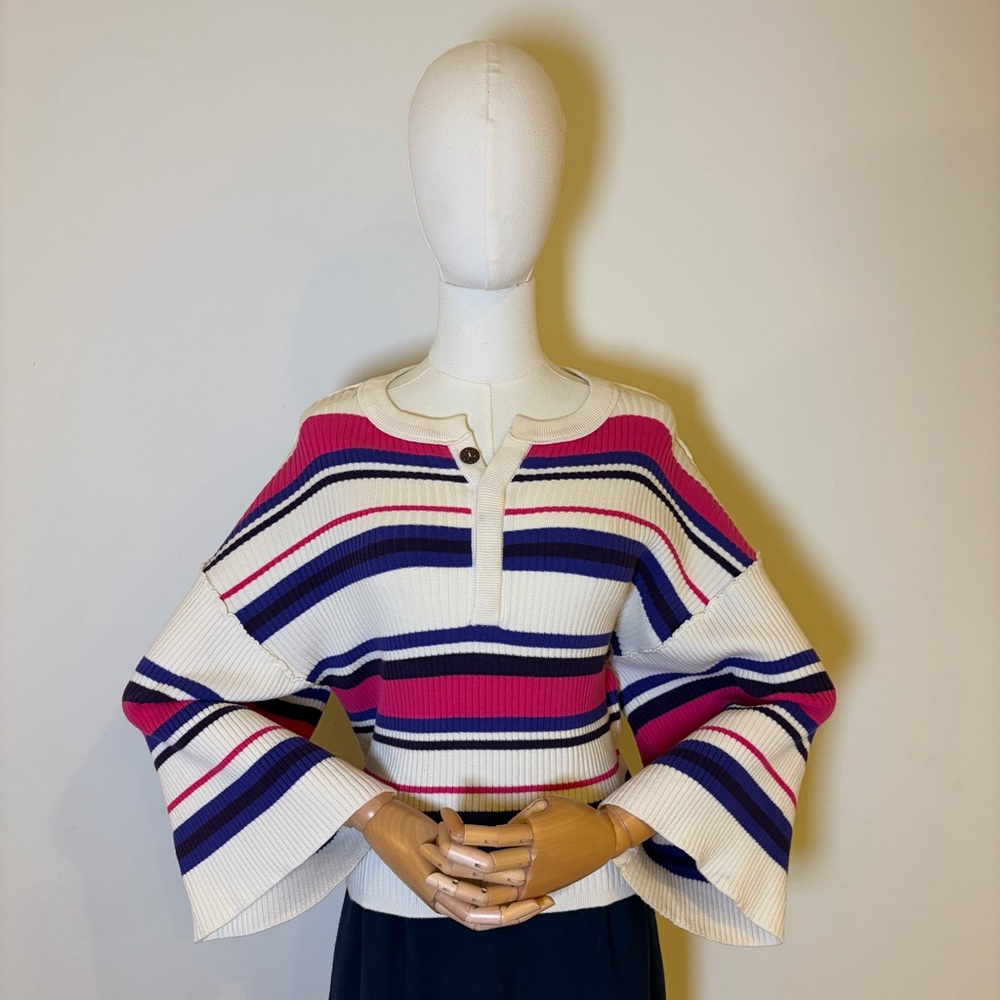 Urban Outfitters Striped Ribbed Knit Top XS Wide 3/4 Sleeve